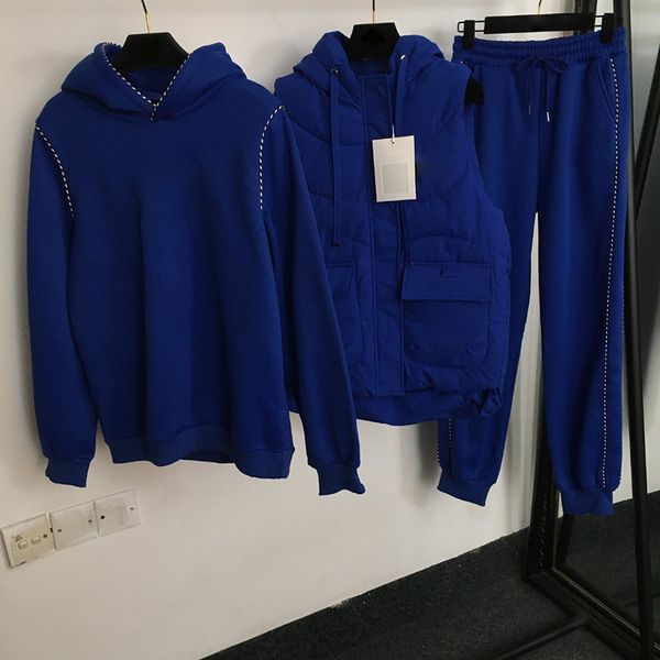 

winter thicken hoodies tracksuits fashion cotton jacket pants classic embroidery female tracksuits luxury 3 pieces set, Black