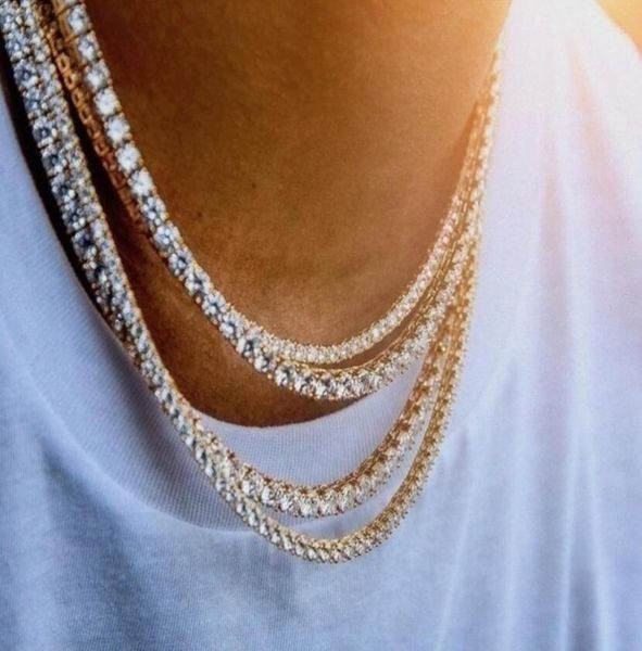 

iced out tennis chains 1 row mens necklaces gold silver plated luxury fashion artificial diamond rhinestone bling hip hop jewelry 5521920, Black