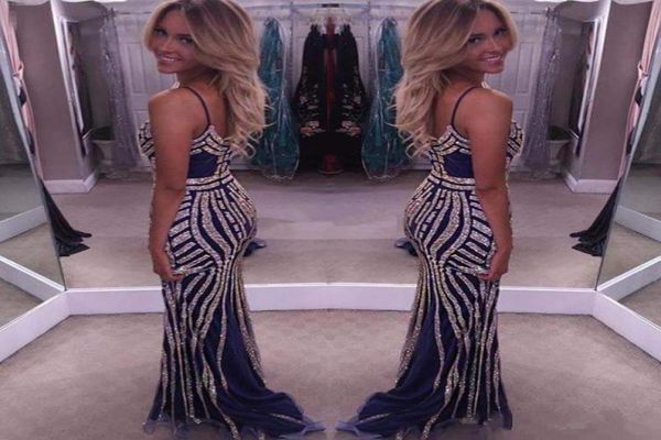 

navy long evening dresses sparkly beading crystals spaghetti straps backless sheath girls occasion gowns long party prom dresses6977713, Black;red