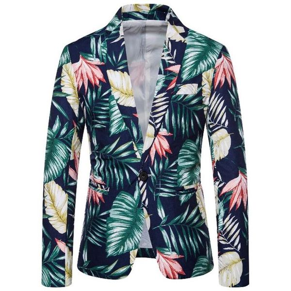 

men's suits & blazers casual suit jacket 2022 design hawaiian print style flower series fashion single-breasted 84s, White;black