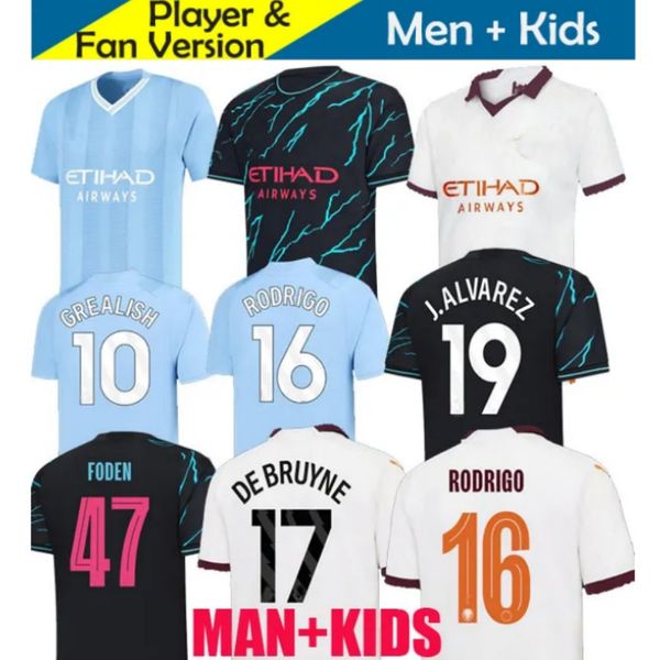

23 24 haaland soccer jersey de bruyne mans cities grealish foden 2023 fans player final alvarez rodrigo treble winners kovacic men football, Black;yellow