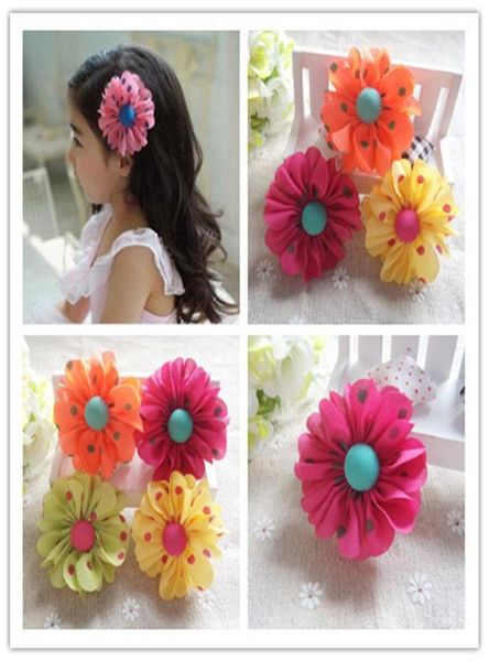 

30pcs lot mixed color fashion kids baby hair accessories children girls hair clips flower chiffon hairpins176y7481077, Slivery;white