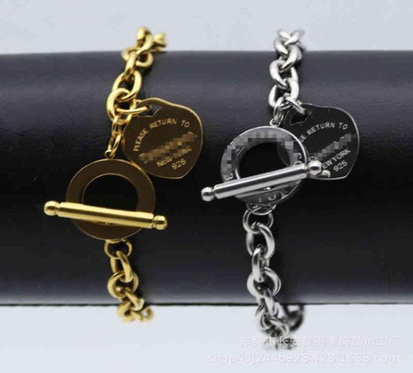 

star same selling ti ff 2022 women peach heart bracelet stainless steel titanium girls love ot clasp jewelry12377138763053, Silver