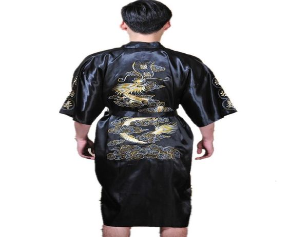

shanghai story chinese men039s satin polyester embroidery robe kimono nightgown dragon sleepwear  l xl xxl 3xl2876595, Black;brown