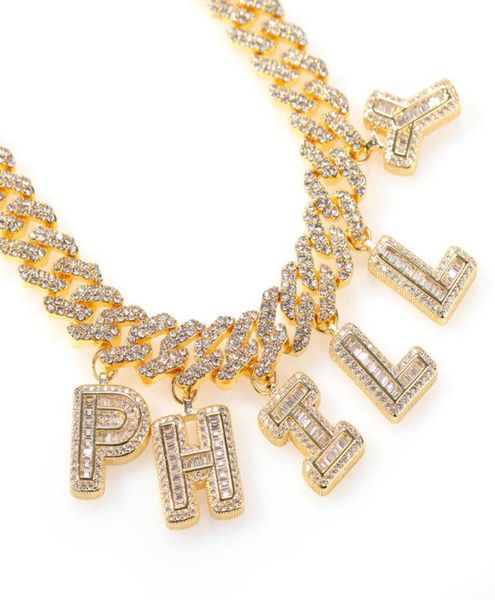 

custom name baguette letters with miami cuban link chain pendant necklace full bling punk hiphop jewelry5121895, Silver