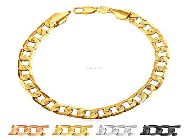 

bracelet men hand chain gold color jewelry trendy 21cm 7mm vintage cuban link bracelet h8953446078, Black