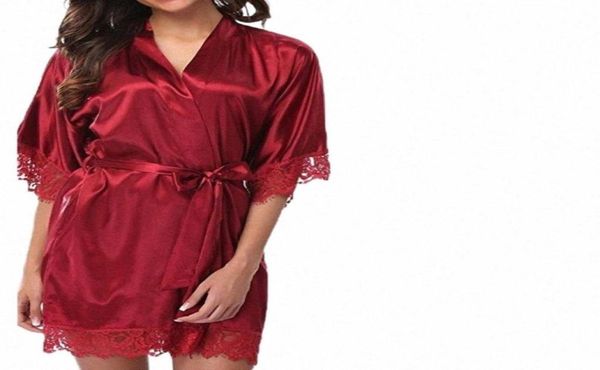 

women039s sleepwear women robes silk satin soft comfortable ladies kimono robe half sleeve v neck lace u8qg18103823483270, Black;red