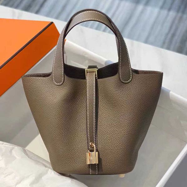 

r for man woman bucket bag tote closed-toe layer cowhide food basket all-match shoulder handbag genuine leather womens mother and child purs