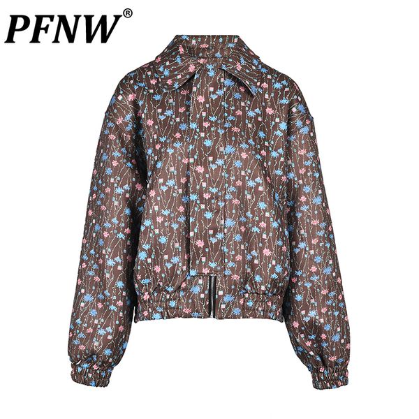 

men's jackets pfnw spring autumn fashion print high street handsome short shoulder pad flower coat leisure gacquard 12a9191 230810, Black;brown