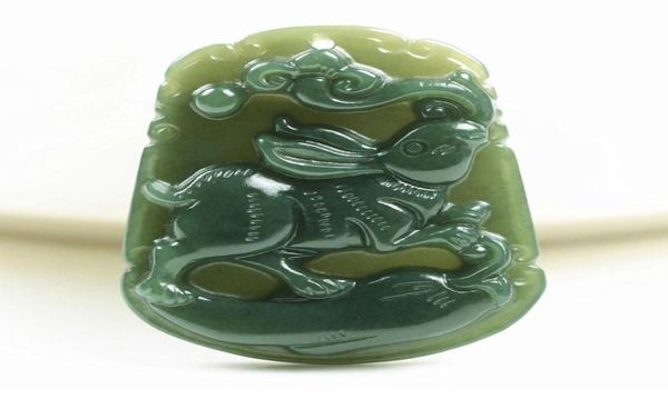 

hand carved natural green jade rabbit jade gift pendant necklace8816123, Silver