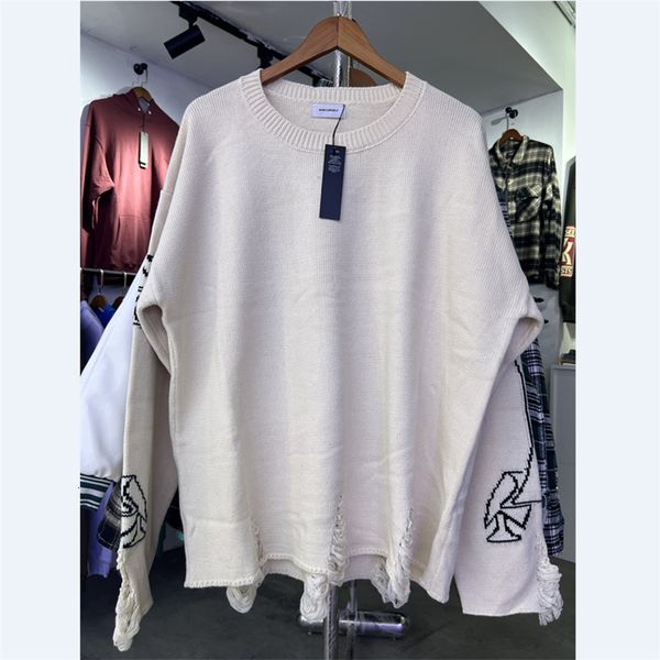 

mens sweaters vintage sweater men women destructive design pullovers knitted 230811, White;black