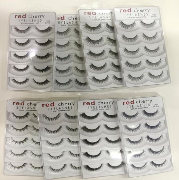 

50 lots red cherry false eyelashes natural long eye lashes extension makeup professional faux eyelash winged fake lashes wispies y3024108