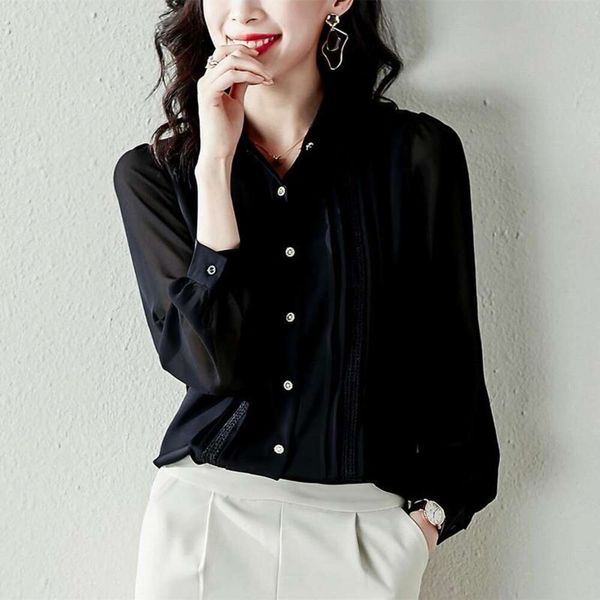 

high end long sleeved chiffon shirt womens sense autumn style loose western, White
