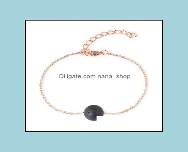 

charm bracelets jewelry fashion simple style gold color chain black lava stone bracelet aromatherapy essential oil diffuser dhzpb3120160, Golden;silver