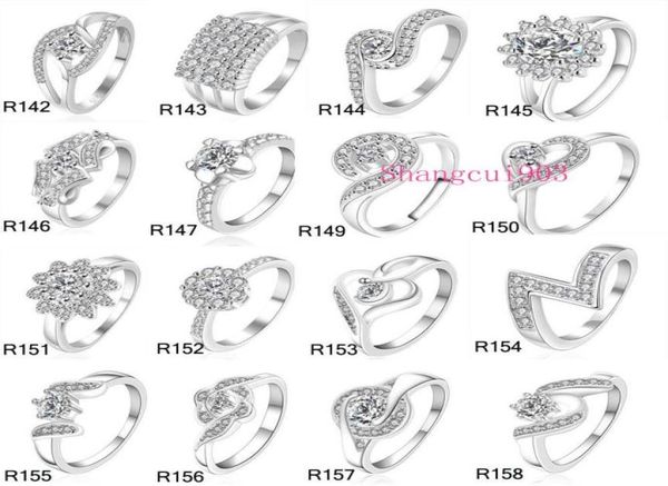 

new high qulity 23 styles mixed styles mix sizes 925 sterling silver fashion charm beautiful cute crystal stone wedding ring jewel6256907