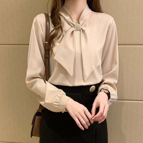 

shirt autumn style korean long sleeved with a bow womens top, White