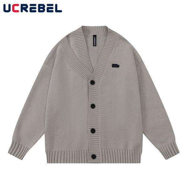

mens sweaters solid color cardigan sweater outerwear streetwear spliced casual vneck long sleeve loose knitted 230811, White;black