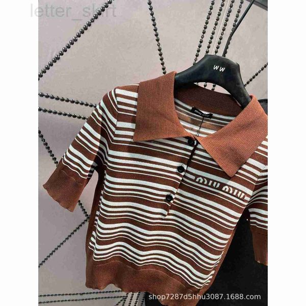 

women's hoodies & sweatshirts designer 23 spring/summer new stripe contrast design decorative jacquard letter polo collar short sleeve, Black