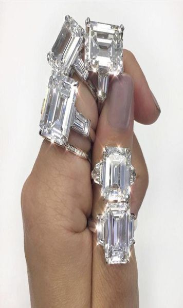 

luxury 925 sterling silver square emerald cut simulated diamond wedding engagement cocktail women gemstone ring jewelry whole5599995, Slivery;golden