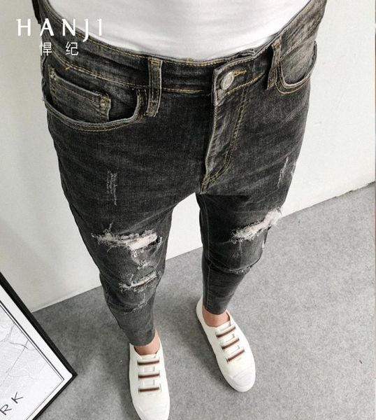 

whole 2020 fashion denim casual spiritual guy ankle length jeans beggar pants male hole spring social teenagers jeans hombre 66943469, Blue