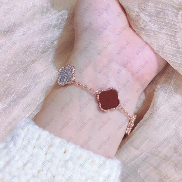 

fashion four leaf clover bracelet luxury jewerly designer for woman 18k rose plated silver shell women gold chain men fashion jewelry cjewel, Black
