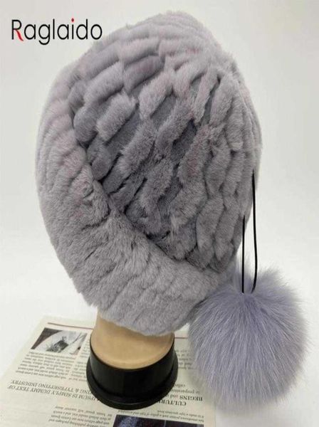 

beanies russia women winter rex rabbit fur hat knitted fur hats stylish real warm female fox pompom ball caps j22111073818351714874