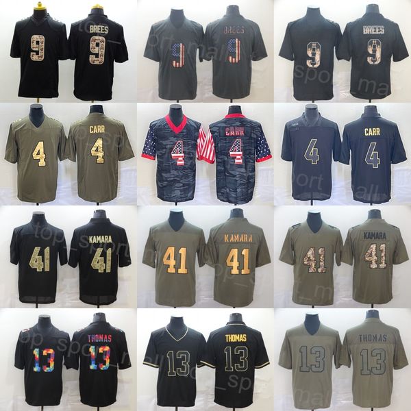 

mans football 9 drew brees jersey 4 derek carr 13 michael thomas 41 alvin kamara stitching olive salute to service camo goddess flag hyphena, Black;red