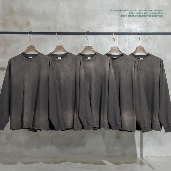 

water washed cotton long sleeved t shirts women men's plus tees, Black;brown