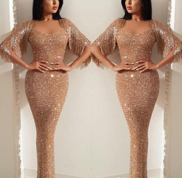 

2019 evening dress arabic dubai mermaid sequined with tassel holiday women wear formal party prom gown custom made plus6714891, Black;red