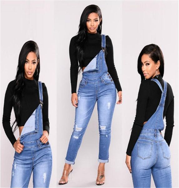 

whole fashion women039s overalls jeans distrressed preppy style autumn new arrival solid color skinny jeans size s3xl7617861, Blue