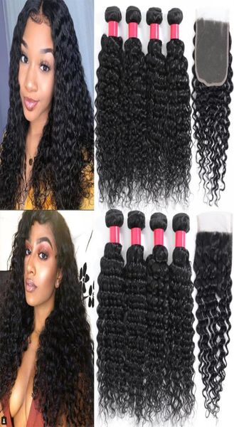 

9a brazilian virgin hair 3bundles with 4x4 lace closure deep curly wave human hair extension bundles2179993, Black;brown