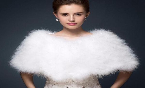 

luxurious ostrich feather bridal shawl fur wraps marriage shrug coat bride winter wedding prom party boleros jacket cloak ivory ch8304225, White