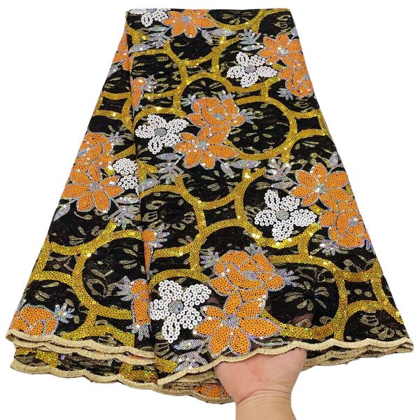 

tulle 5 yards sequins lace fabric textile double net african female evening party formal gown dentelle nigerian women wedding dress sewing c, Black;white