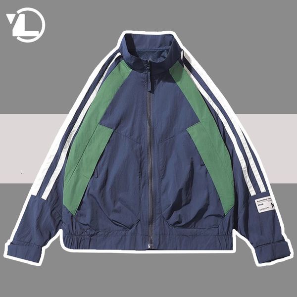 

mens jackets patchwork jacket men women loose thin zipper windbreaker fashion varsity coat outdoor retro casual bomber autumn 230810, Black;brown