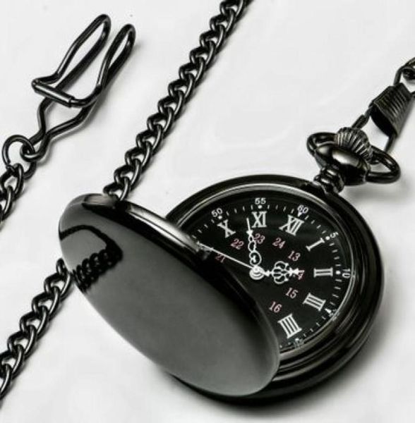 

retro black fashion smooth steampunk quartz pocket watch stainless steel pendant 37cm chain for men women4709709, Slivery;golden