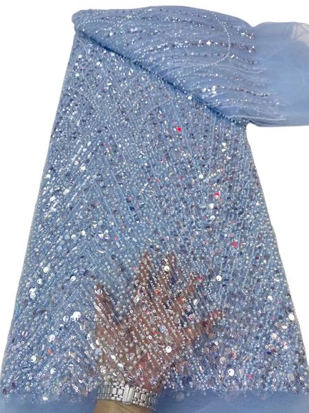 

tull 5 yards sequins lace fabric female dinner net clothes with beaded nigerian women textile african bride formal dress sewing craft new ar, Black;white
