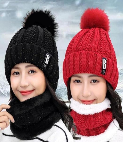 

beanies outdoor winter knitted hats women thick warm beanie skullies hat cap female knit letter bonnet caps riding sets6353802