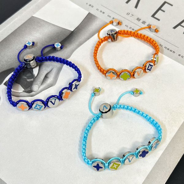 

europe america fashion style men lady women silver-colour hardware enamel flower beads nylon rope colours braided bracelets bangle m1087a m1, Black