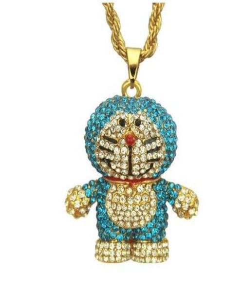 

doraemon zircon pendant necklace men hiphop rock street culture zinc alloy inlaid zircon chain necklace fashion man jewelry gift8198222