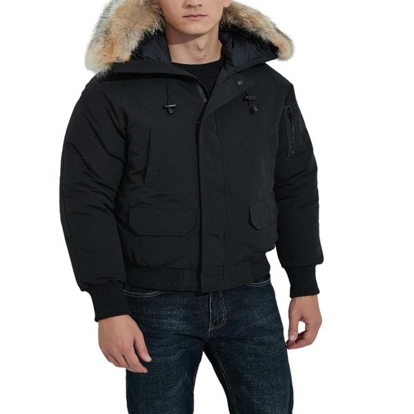 

mens parkas outerwear winter coats from canadian goose down jacket outdoor sports white duck windbreak parker long collar hat real2338, Black