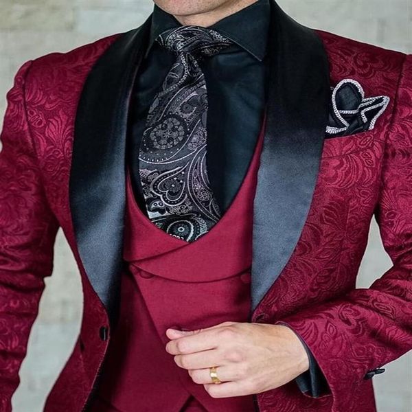 

style groomsmen burgundy and black groom tuxedos shawl lapel men suits wedding man jacket vest pants tie z194 men's & bla3215, White;black
