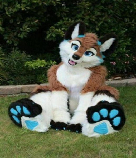 

2018 halloween long fur husky dog fox fursuit mascot costume suit2257958, Red;yellow