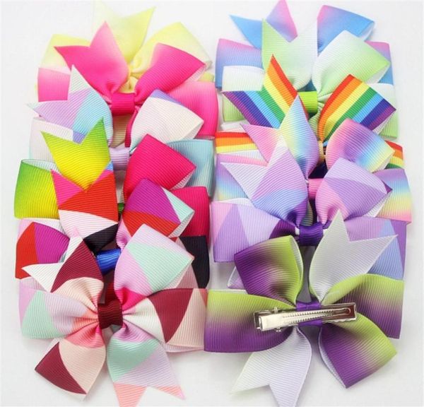 

50pcs lot 8cm rainbow color baby girl toddler hair bows alligator clips grosgrain ribbon headband infant hairband headdress access9313275, Slivery;white