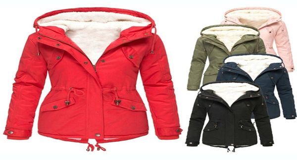 

winter warm jackets women plush parka hooded coats plus size solid color thicken down jacket female long sleeve zipper overcoat1510252, Black