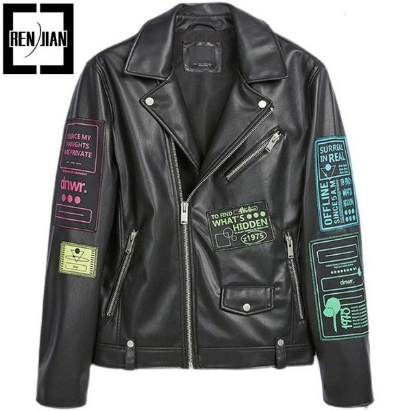 

mens jackets erenejian fashion leather biker jacket with patches hi street pu motorcycle racer outerwear brand designer 230810, Black;brown