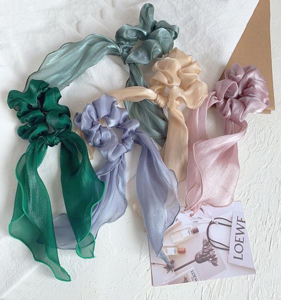 

sweet pure color women girls hairbands satin fabric streamer hair ring hair accessory large intestine hair rope m31423519022, Slivery;white