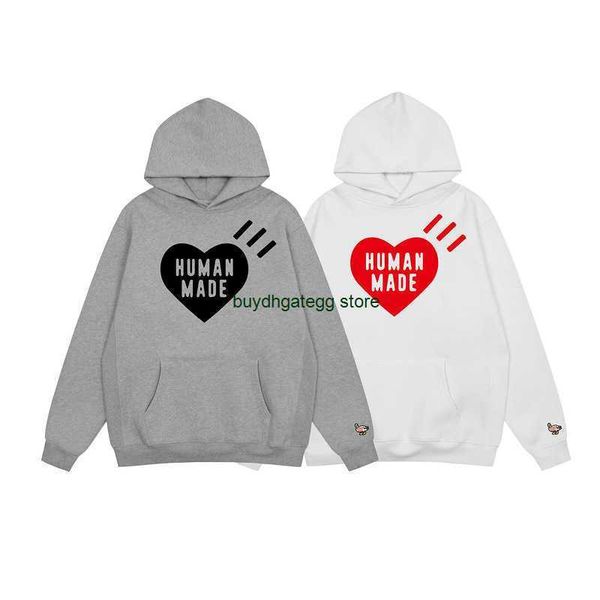 

mjn4 2023 men and women trend hoodies sweatshirts fashion brand human made big love round neck casual bodysuit fleece co couple autumn winte, Black