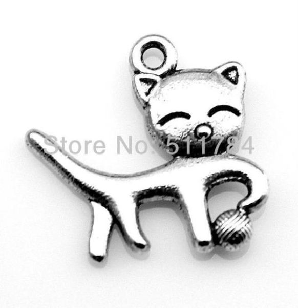 

100pcslot 1918mm double side cat playing ball of yarn charms1819657, Bronze;silver
