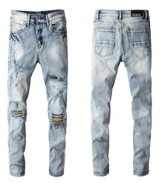 

amiin fashion cool new high street pleated camo patch light blue mens jeans 674 leisure casual paint splatter ripped collage amnii5444214