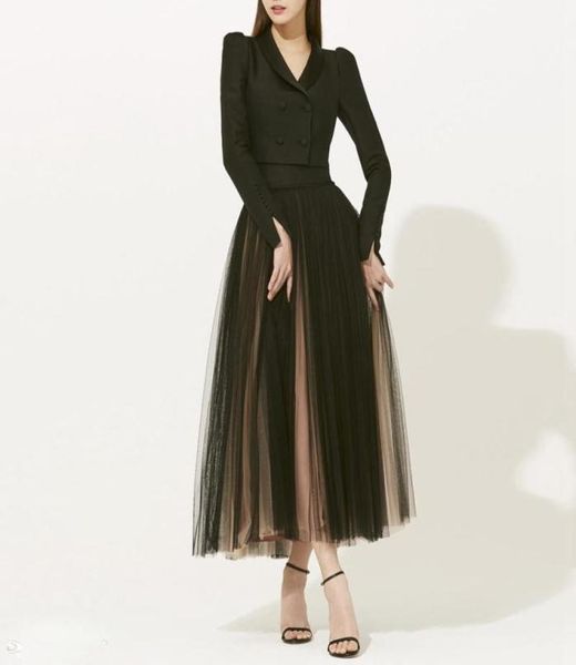 

two piece dress 2022 solid color green fruit collar longsleeved split mesh half skirt slim commuter casual woman suit5532473, White